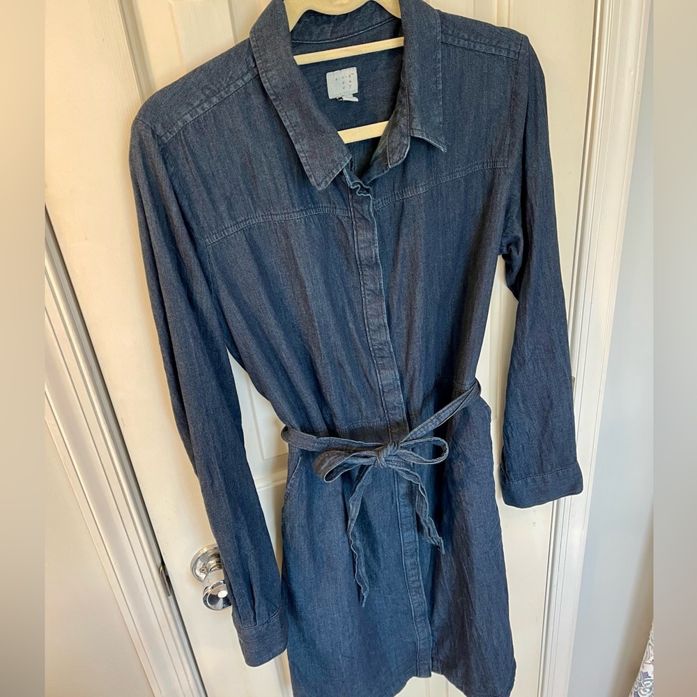 Jean denim women’s dress with tie waist size large lg